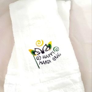 Embroidered Happy Mardi Gras Mask Hand Towel Set